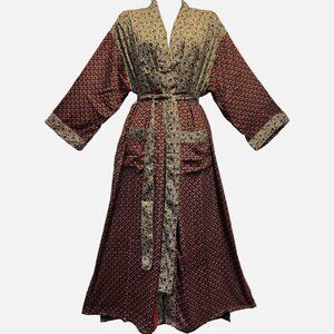 Nwt FUNKY STUFF boho patch belted vintage silk TOP DUSTER CARDIGAN 3X